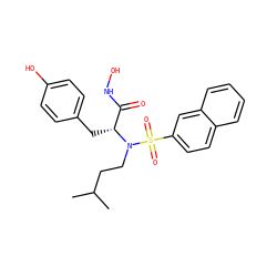 CC(C)CCN([C@H](Cc1ccc(O)cc1)C(=O)NO)S(=O)(=O)c1ccc2ccccc2c1 ZINC000073156643