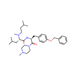 CC(C)CCN(C)[C@@H](CC(C)C)C(=O)N[C@@H](Cc1ccc(OCc2ccccc2)cc1)C(=O)N1CCN(C)CC1 ZINC000029480907