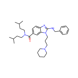 CC(C)CCN(CCC(C)C)C(=O)c1ccc2nc(NCc3ccccc3)n(CCCN3CCCCC3)c2c1 ZINC000028823426