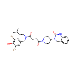 CC(C)CCN(Cc1cc(Br)c(O)c(Br)c1)C(=O)CCC(=O)N1CCC(N2Cc3ccccc3NC2=O)CC1 ZINC000150606794