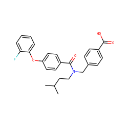 CC(C)CCN(Cc1ccc(C(=O)O)cc1)C(=O)c1ccc(Oc2ccccc2F)cc1 ZINC000584598431