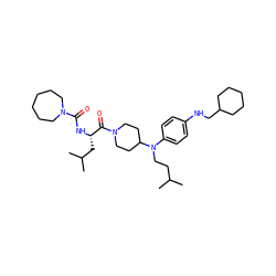 CC(C)CCN(c1ccc(NCC2CCCCC2)cc1)C1CCN(C(=O)[C@H](CC(C)C)NC(=O)N2CCCCCC2)CC1 ZINC000003917345