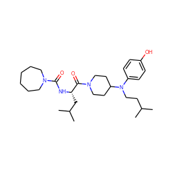 CC(C)CCN(c1ccc(O)cc1)C1CCN(C(=O)[C@H](CC(C)C)NC(=O)N2CCCCCC2)CC1 ZINC000026500903