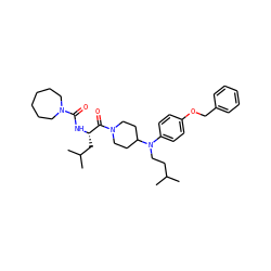 CC(C)CCN(c1ccc(OCc2ccccc2)cc1)C1CCN(C(=O)[C@H](CC(C)C)NC(=O)N2CCCCCC2)CC1 ZINC000026490904