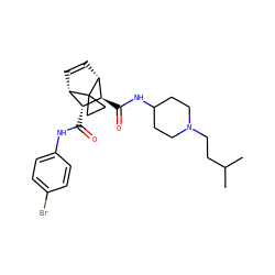 CC(C)CCN1CCC(NC(=O)[C@H]2[C@H](C(=O)Nc3ccc(Br)cc3)[C@@H]3C=C[C@H]2C32CC2)CC1 ZINC000222857760