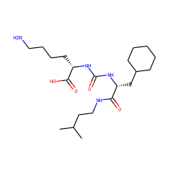 CC(C)CCNC(=O)[C@@H](CC1CCCCC1)NC(=O)N[C@@H](CCCCN)C(=O)O ZINC000230520268