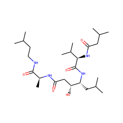 CC(C)CCNC(=O)[C@H](C)NC(=O)C[C@@H](O)[C@@H](CC(C)C)NC(=O)[C@H](NC(=O)CC(C)C)C(C)C ZINC000026505248