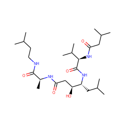 CC(C)CCNC(=O)[C@H](C)NC(=O)C[C@H](O)[C@@H](CC(C)C)NC(=O)[C@H](NC(=O)CC(C)C)C(C)C ZINC000026978575