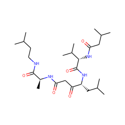 CC(C)CCNC(=O)[C@H](C)NC(=O)CC(=O)[C@@H](CC(C)C)NC(=O)[C@@H](NC(=O)CC(C)C)C(C)C ZINC000027216782