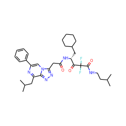 CC(C)CCNC(=O)C(F)(F)C(=O)[C@@H](CC1CCCCC1)NC(=O)Cc1nnc2c(CC(C)C)nc(-c3ccccc3)cn12 ZINC000029324907