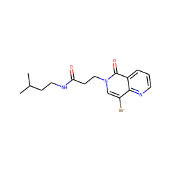 CC(C)CCNC(=O)CCn1cc(Br)c2ncccc2c1=O ZINC000169353039