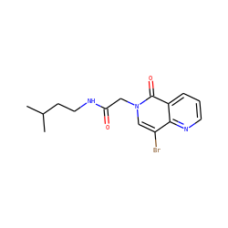 CC(C)CCNC(=O)Cn1cc(Br)c2ncccc2c1=O ZINC000169309822