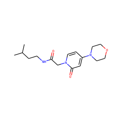 CC(C)CCNC(=O)Cn1ccc(N2CCOCC2)cc1=O ZINC000169309833