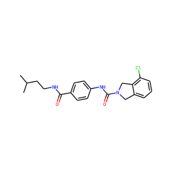 CC(C)CCNC(=O)c1ccc(NC(=O)N2Cc3cccc(Cl)c3C2)cc1 ZINC000165772426