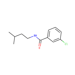 CC(C)CCNC(=O)c1cccc(Cl)c1 ZINC000000030398