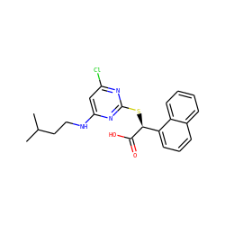 CC(C)CCNc1cc(Cl)nc(S[C@H](C(=O)O)c2cccc3ccccc23)n1 ZINC000049109947