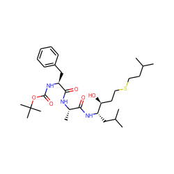 CC(C)CCSCC[C@H](O)[C@H](CC(C)C)NC(=O)[C@H](C)NC(=O)[C@H](Cc1ccccc1)NC(=O)OC(C)(C)C ZINC000029467888