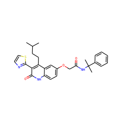 CC(C)CCc1c(-c2nccs2)c(=O)[nH]c2ccc(OCC(=O)NC(C)(C)c3ccccc3)cc12 ZINC000064549884