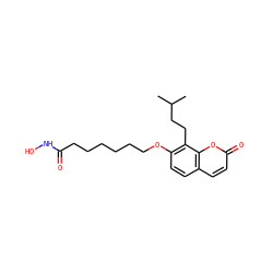 CC(C)CCc1c(OCCCCCCC(=O)NO)ccc2ccc(=O)oc12 ZINC000072179477