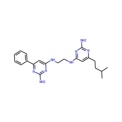 CC(C)CCc1cc(NCCNc2cc(-c3ccccc3)nc(N)n2)nc(N)n1 ZINC000096906122