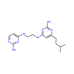 CC(C)CCc1cc(NCCNc2ccnc(N)n2)nc(N)n1 ZINC000096906119