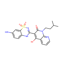 CC(C)CCn1c(=O)c(C2=NS(=O)(=O)c3cc(N)ccc3N2)c(O)c2cccnc21 ZINC000101058490