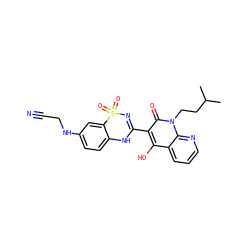 CC(C)CCn1c(=O)c(C2=NS(=O)(=O)c3cc(NCC#N)ccc3N2)c(O)c2cccnc21 ZINC000101045248