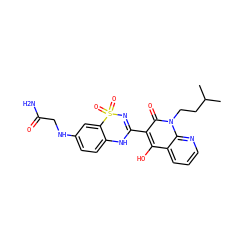 CC(C)CCn1c(=O)c(C2=NS(=O)(=O)c3cc(NCC(N)=O)ccc3N2)c(O)c2cccnc21 ZINC000101085930