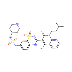 CC(C)CCn1c(=O)c(C2=NS(=O)(=O)c3cc(NS(=O)(=O)NC4CCNCC4)ccc3N2)c(O)c2cccnc21 ZINC000101052271