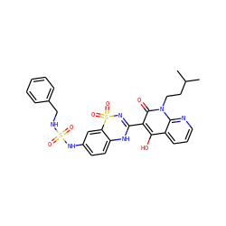 CC(C)CCn1c(=O)c(C2=NS(=O)(=O)c3cc(NS(=O)(=O)NCc4ccccc4)ccc3N2)c(O)c2cccnc21 ZINC000101052775