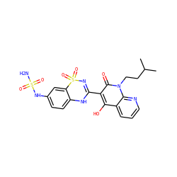 CC(C)CCn1c(=O)c(C2=NS(=O)(=O)c3cc(NS(N)(=O)=O)ccc3N2)c(O)c2cccnc21 ZINC000101085910