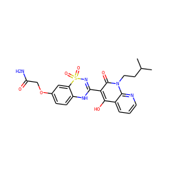 CC(C)CCn1c(=O)c(C2=NS(=O)(=O)c3cc(OCC(N)=O)ccc3N2)c(O)c2cccnc21 ZINC000101056407