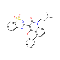 CC(C)CCn1c(=O)c(C2=NS(=O)(=O)c3ccccc3N2)c(O)c2c(-c3ccccc3)cccc21 ZINC000101035089