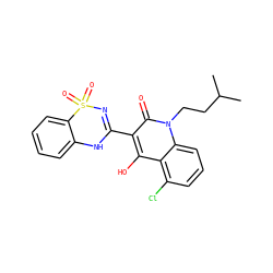 CC(C)CCn1c(=O)c(C2=NS(=O)(=O)c3ccccc3N2)c(O)c2c(Cl)cccc21 ZINC000101037129