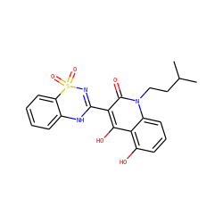 CC(C)CCn1c(=O)c(C2=NS(=O)(=O)c3ccccc3N2)c(O)c2c(O)cccc21 ZINC000101077708