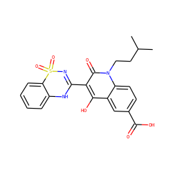 CC(C)CCn1c(=O)c(C2=NS(=O)(=O)c3ccccc3N2)c(O)c2cc(C(=O)O)ccc21 ZINC000101037180