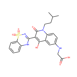 CC(C)CCn1c(=O)c(C2=NS(=O)(=O)c3ccccc3N2)c(O)c2cc(NCC(=O)O)ccc21 ZINC000101077524
