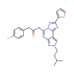 CC(C)CCn1cc2c(nc(NC(=O)Cc3ccc(Cl)cc3)n3nc(-c4ccco4)nc23)n1 ZINC000045285127