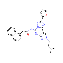 CC(C)CCn1cc2c(nc(NC(=O)Cc3cccc4ccccc34)n3nc(-c4ccco4)nc23)n1 ZINC000013527375