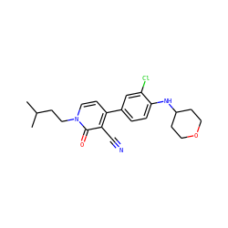 CC(C)CCn1ccc(-c2ccc(NC3CCOCC3)c(Cl)c2)c(C#N)c1=O ZINC000101507421