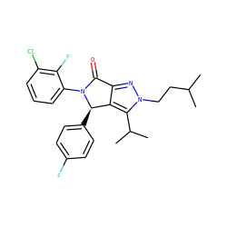 CC(C)CCn1nc2c(c1C(C)C)[C@@H](c1ccc(F)cc1)N(c1cccc(Cl)c1F)C2=O ZINC000206107149