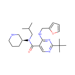 CC(C)CN(C(=O)c1cnc(C(C)(C)C)nc1NCc1ccco1)[C@H]1CCCNC1 ZINC000168217890