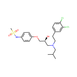 CC(C)CN(CCc1ccc(Cl)c(Cl)c1)C[C@H](O)COc1ccc(NS(C)(=O)=O)cc1 ZINC000040431361