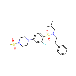 CC(C)CN(CCc1ccccc1)S(=O)(=O)c1ccc(N2CCN(S(C)(=O)=O)CC2)cc1F ZINC000299819138