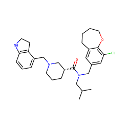 CC(C)CN(Cc1cc(Cl)c2c(c1)CCCCO2)C(=O)[C@@H]1CCCN(Cc2cccc3c2CCN3)C1 ZINC000114100714