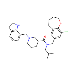 CC(C)CN(Cc1cc(Cl)c2c(c1)CCCCO2)C(=O)[C@@H]1CCCN(Cc2cccc3c2NCC3)C1 ZINC000089210306
