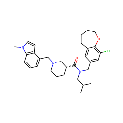 CC(C)CN(Cc1cc(Cl)c2c(c1)CCCCO2)C(=O)[C@@H]1CCCN(Cc2cccc3c2ccn3C)C1 ZINC000114099217