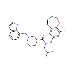 CC(C)CN(Cc1cc(Cl)c2c(c1)CCCCO2)C(=O)[C@@H]1CCCN(Cc2cccc3cc[nH]c23)C1 ZINC000114101034