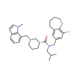 CC(C)CN(Cc1cc(Cl)c2c(c1)CCCCO2)C(=O)[C@@H]1CCCN(Cc2cccc3ccn(C)c23)C1 ZINC000114100404