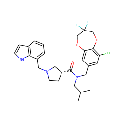 CC(C)CN(Cc1cc(Cl)c2c(c1)OCC(F)(F)CO2)C(=O)[C@@H]1CCN(Cc2cccc3cc[nH]c23)C1 ZINC000114100167
